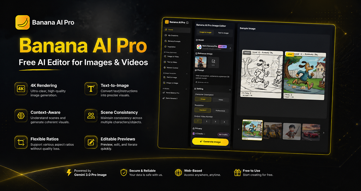 Banana AI Pro: Try Free AI Image Editor & Video Generator